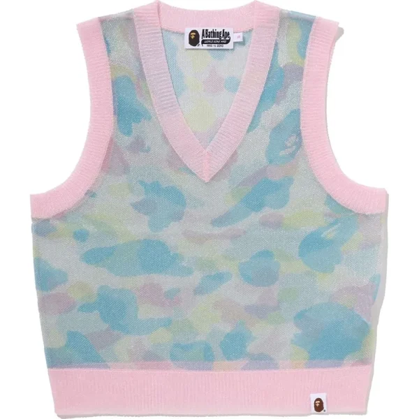 NEW MULTI CAMO METALLIC CROPPED KNIT VEST LADIES