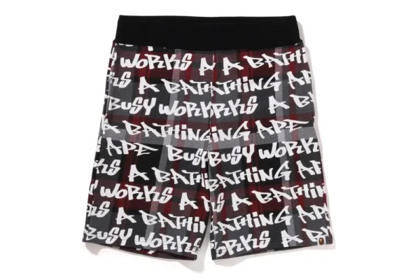 BAPE GRAFFITI CHECK SWEAT SHORTS MENS