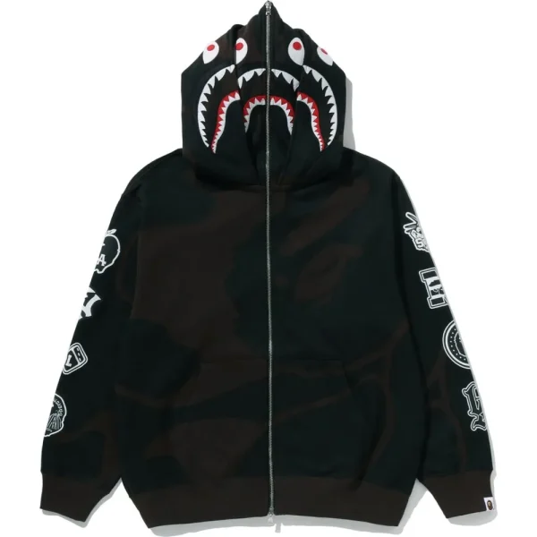 BAPE US BLACK FRIDAY SOLID CAMO DOUBLE SHARK FULL ZIP HOODIE MENS