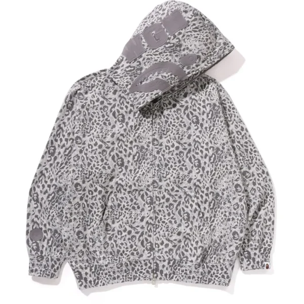 WILD LEOPARD PATTERN SHARK RELAXED FIT FULL ZIP HOODIE MENS